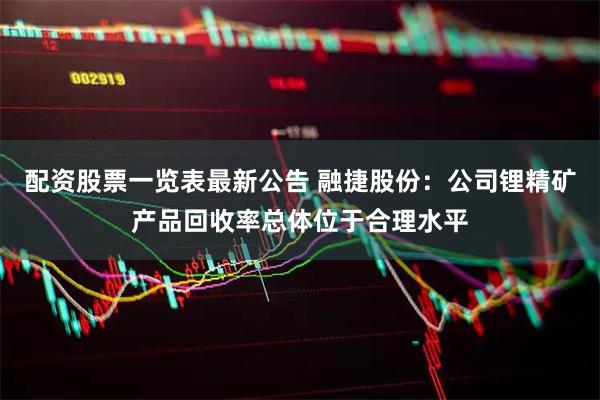 配资股票一览表最新公告 融捷股份：公司锂精矿产品回收率总体位于合理水平